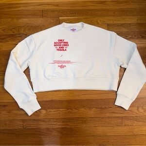 Los Sundays The Drama Free Oversized Crop Crew Neck Sweatshirt White- Size Large